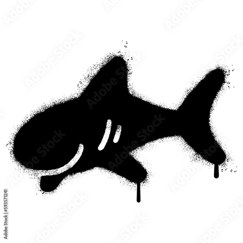 Spray Painted Graffiti Shark icon Word Sprayed isolated with a white background. graffiti Shark icon with over spray in black over white.