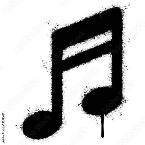Spray Painted Graffiti slanted beamed sixteenth note Sprayed isolated with a white background. graffiti Note music icon with over spray in black over white.