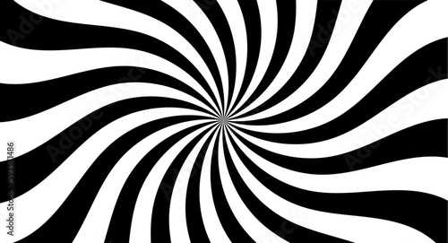 Optical art black and white spiral optical illusion background. vector illustration, monochrome