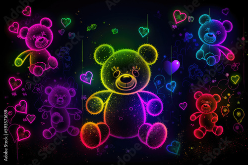 Neon Teddy Bears. Generative AI