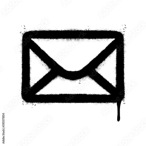 Spray Painted Graffiti mail icon Sprayed isolated with a white background. graffiti envelope with over spray in black over white.