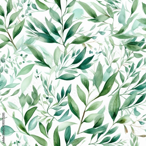 Solid watercolor grow organize , a composition of green clears out and branches Seamless pattern,AI generation