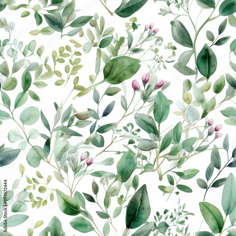 Watercolor botanical organize , a composition of green clears out and branches.Seamless pattern, AI Generated