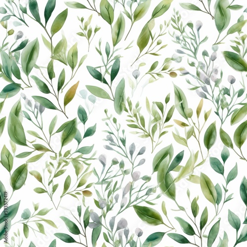 Watercolor botanical organize   a composition of green clears out and branches.Seamless pattern  AI Generated