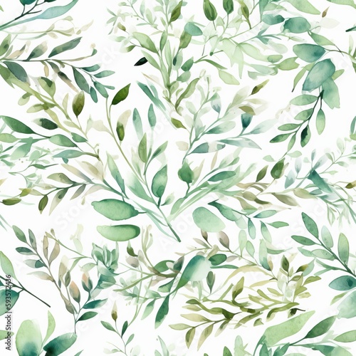 Watercolor botanical organize   a composition of green clears out and branches.Seamless pattern  AI Generated