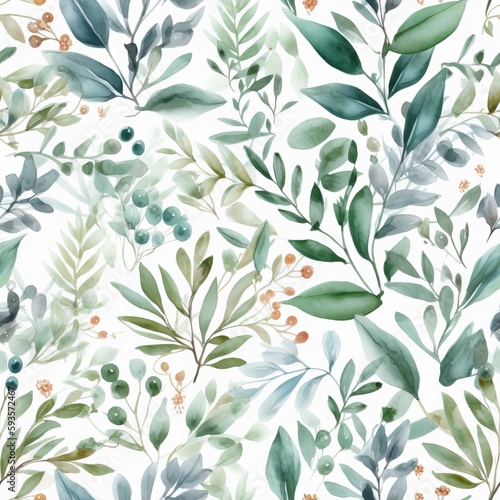 Watercolor botanical organize   a composition of green clears out and branches.Seamless pattern  AI Generated