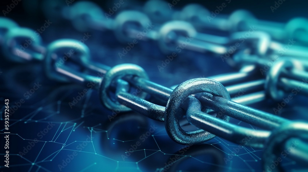 chain link on blue tech background. Generative ai chain link on blue tech background. Generative ai
