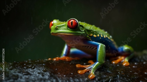 Jungle Jewel: A Closer Look at the Red-Eyed Tree Frog. Generative ai © Andrii