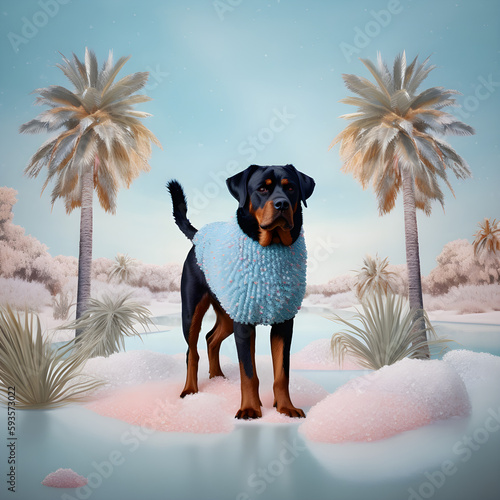 rottweiler in a fairy tale background