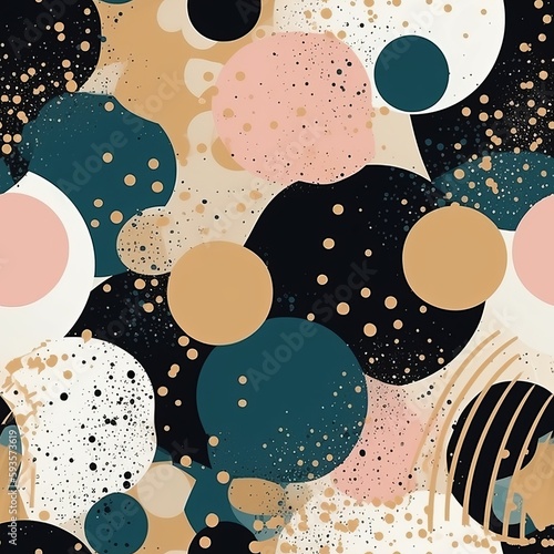 Inquisitively geometric strong organize with circles and brilliant glimmer components . Seamless pattern, AI Generated
