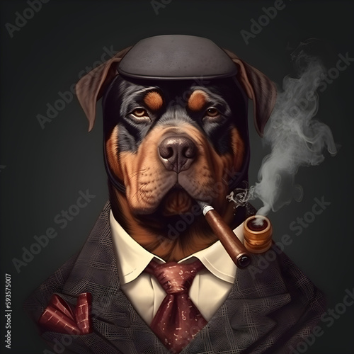 portrait of a dog smoking a cigar