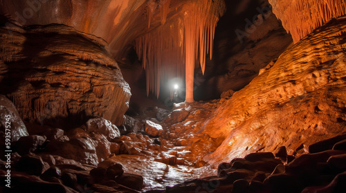 A colossal cavern illuminated by a light. Generative AI