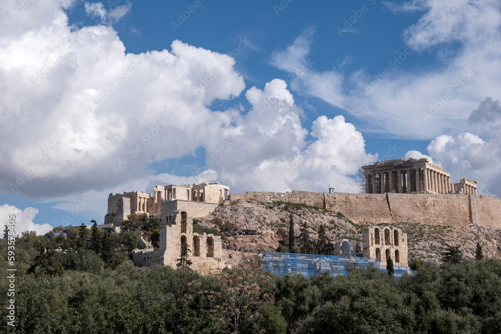 Athens, Greece Archeological destination. Acropolis and Parthenon temple. View of ancient Greece.
