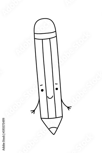 Flat vector cartoon pencil character illustration. Icon for your design