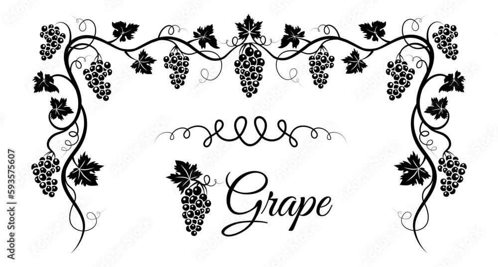Branch with grape silhouette illustration isolated on white background, vector. Branch with grape silhouette illustration isolated on white background, vector.