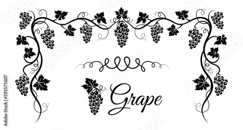 Branch with grape silhouette illustration isolated on white background, vector.