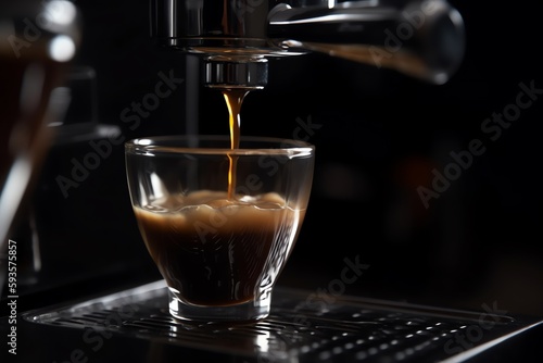 Espresso pouring from coffee machine close-up. Generative AI