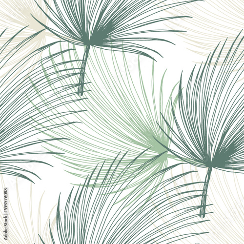 Vector seamless pattern with palm leaves. Hand drawn tropical repeat ornament of blossoms in sketch style. Usable for wrapping paper  covers  textile.