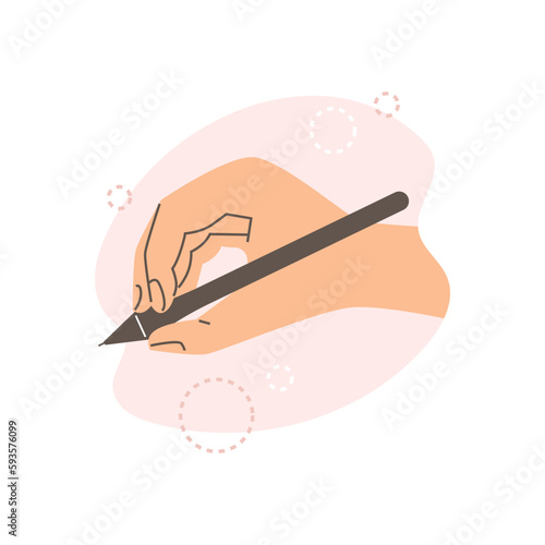 Hand with digital stylus pen for drawing on tablet flat vector isolated.