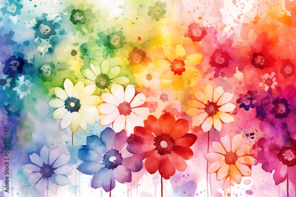 Seamless watercolor flower rainbow design wallpaper. Generative AI