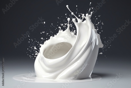 Twisted milk splash 3D render for sports nutrition or cosmetic advertising. Generative AI