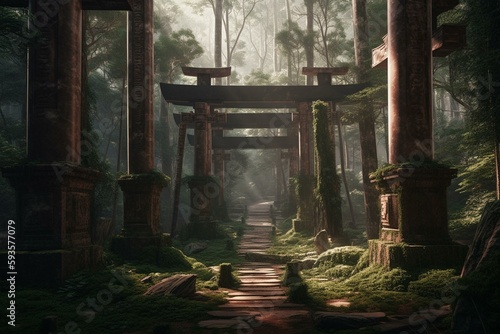 Fotografie, Obraz Torii forest - Day , Anime background , Illustration