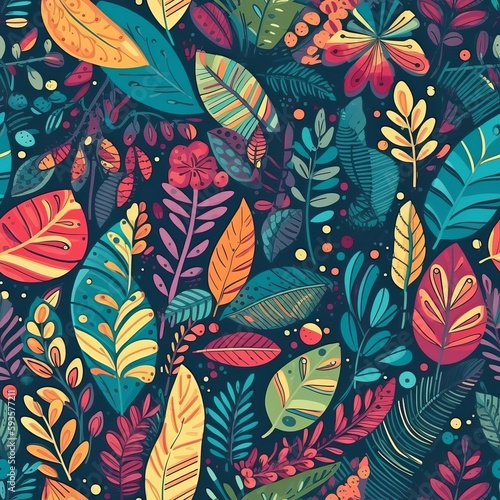 organize of a tropical work of craftsmanship  with multicolored hand drawn components and inquisitively establishment . Seamless pattern  AI Generated