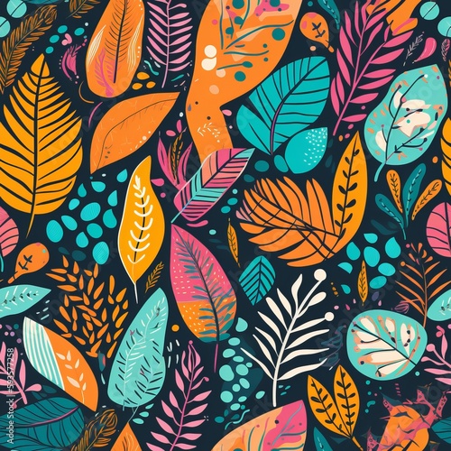 organize of a tropical work of craftsmanship  with multicolored hand drawn components and inquisitively establishment . Seamless pattern  AI Generated