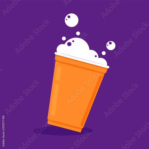 Orange plastic party cup, material design. Orange beer cup vector.