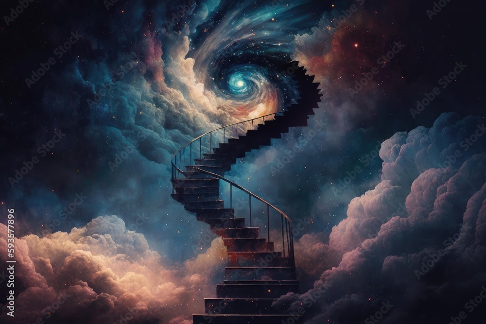Magical stair up to night sky full of stars. superlative generative AI image. - obrazy, fototapety, plakaty 