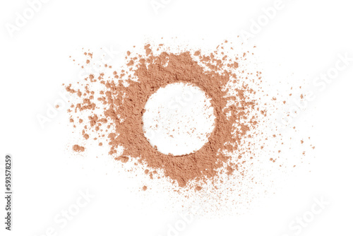 Powder and face scattered in the form of an inscription frame. Powder texture on white background.