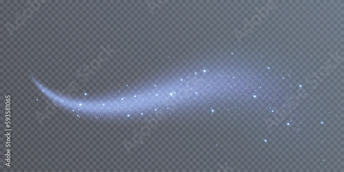 Magic blue wind png festive isolated on transparent background. Blue comet png with sparkling stars and dust. 