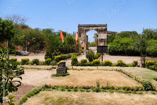 2 April 2023, Pedgaon, Maharashtra, India, Bahadur Fort, There is a 2 storied palace of Aurangzeb inside the fort. This Fort renamed as Dharmaveergad in memory of Shri Chhatrapati Sambhaji Raje. 
