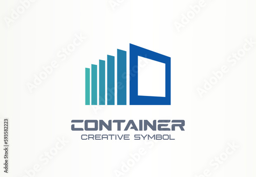 Logistics service creative icon. Container abstract symbol. Logo template. Box storage, distribution, cargo delivery concept. Export, import, warehouse business, transport design element. Vector line