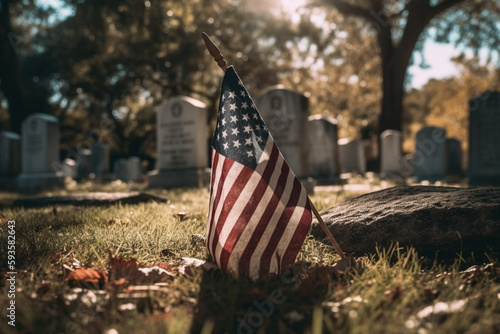 Us flag in a cemetery memorial day