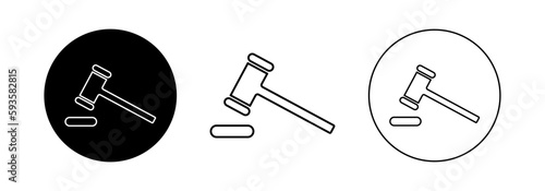 Set of black judge hammer. Auction flat illustration. Vector icon hammer. 