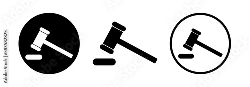 Set of black judge hammer. Auction flat illustration. Vector icon hammer. 