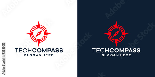Compass logo design with tech style graphic design vector illustration. Symbol, icon, creative.