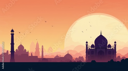 Illustration of Taj Mahal in India, Generative AI