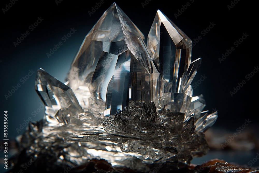 Obraz premium Clear Quartz Point Close-Up, Intricate Structures and Inclusions Generative AI