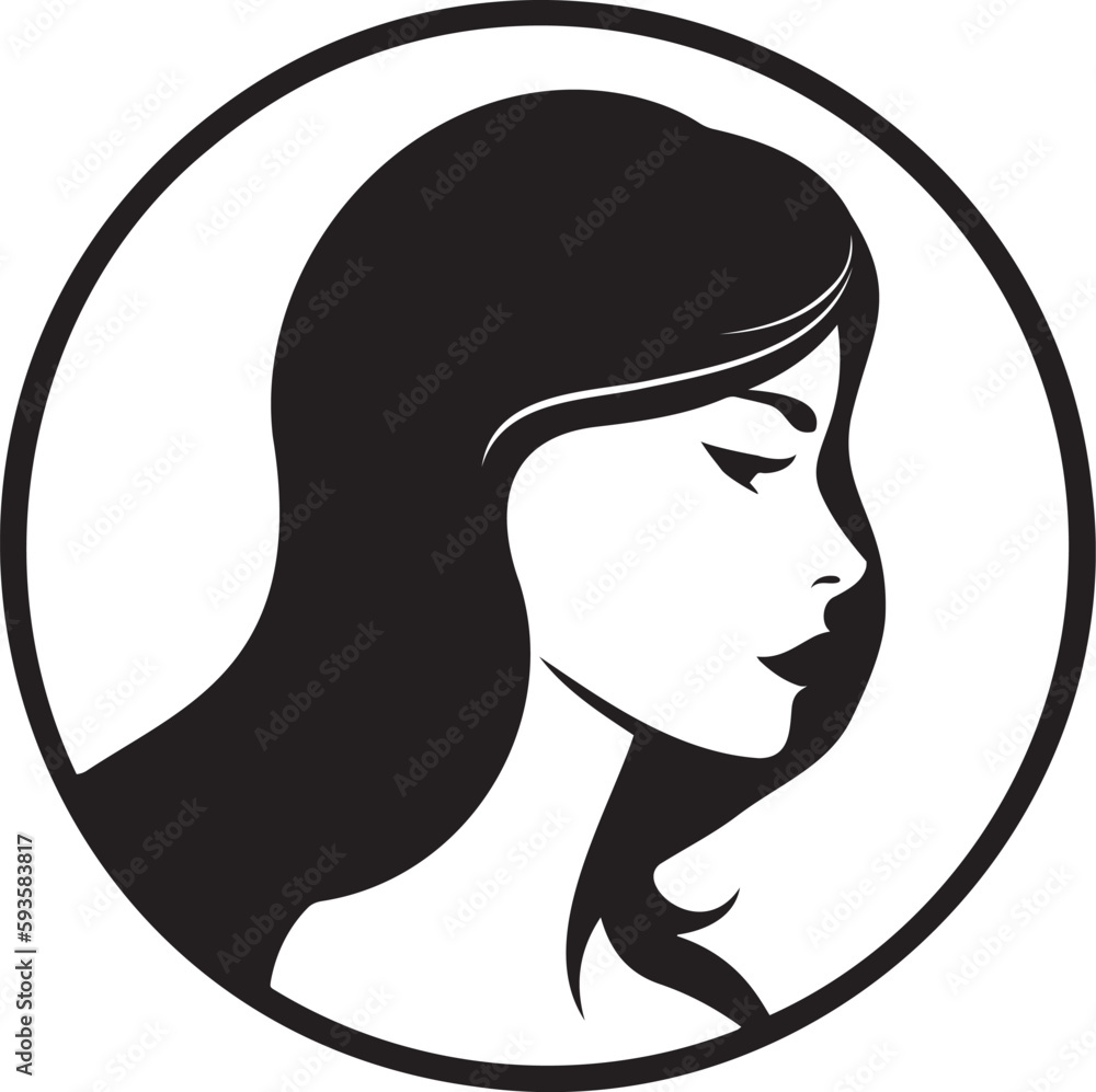 Silhouette, vector closeup portrait of a woman. Vector illustration 