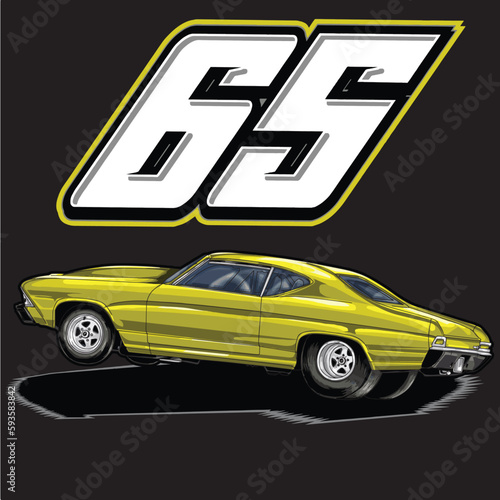 yellow drag race illustration isolated in black background for poster, t-shirt, graphic design, business element, and card