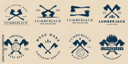 set lumberjack vintage logo, wood work logo vector illustration design