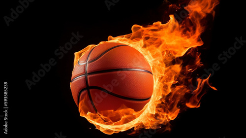 basketball ball in fire on dark background ai generative © adel