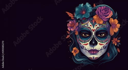 Dia de los muertos  Maxican mask girl  Generative Ai