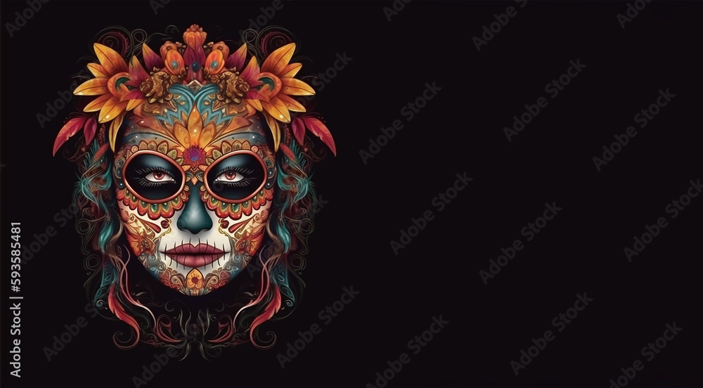 Dia de los muertos, Maxican mask girl, Generative Ai