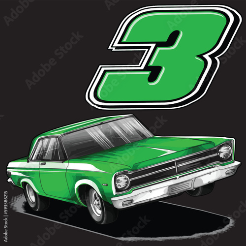 green drag race illustration isolated in black background for poster, t-shirt, graphic design, business element, and card