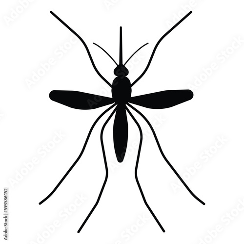 Vector Mosquito black silhouette icon isolated on a white background. insect icon. top view of a mosquito silhouette on a square white background.