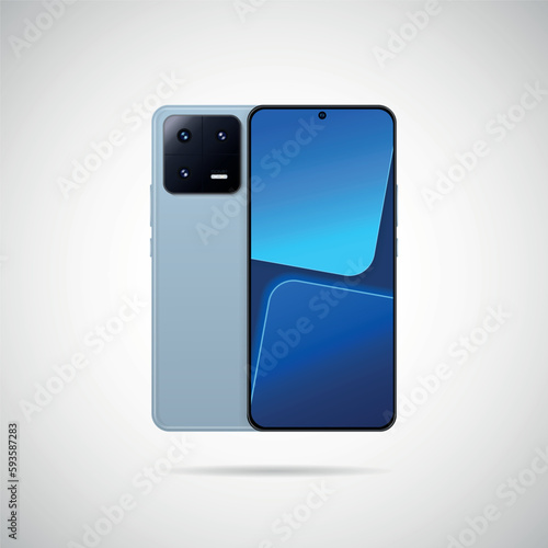 Realistic smartphone with back illustration.