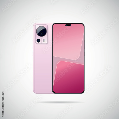 Realistic smartphone with back illustration.